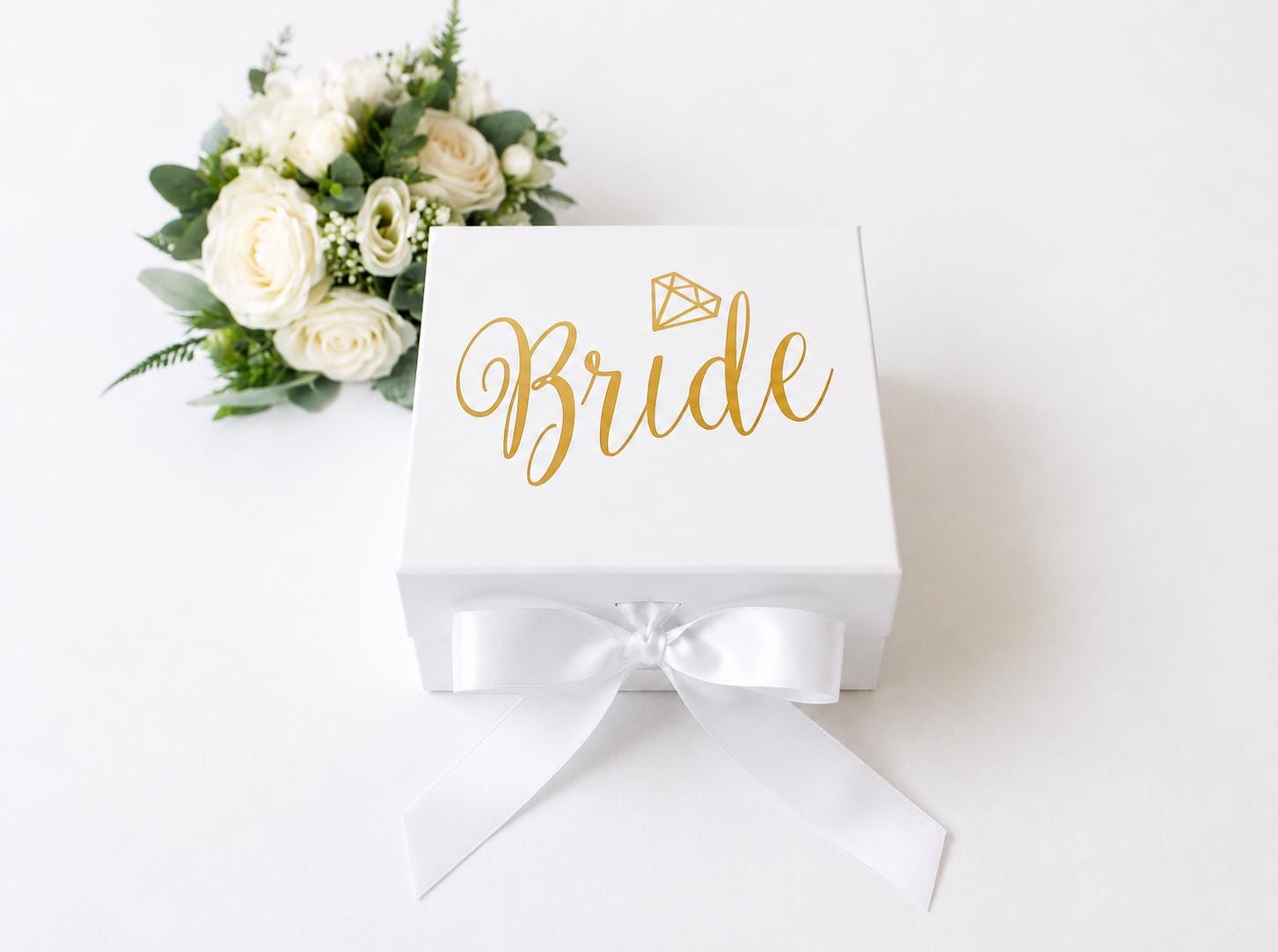 Small Bride Gift Box | Luxury White Keepsake Memory Box | Silver/Gold Lettering