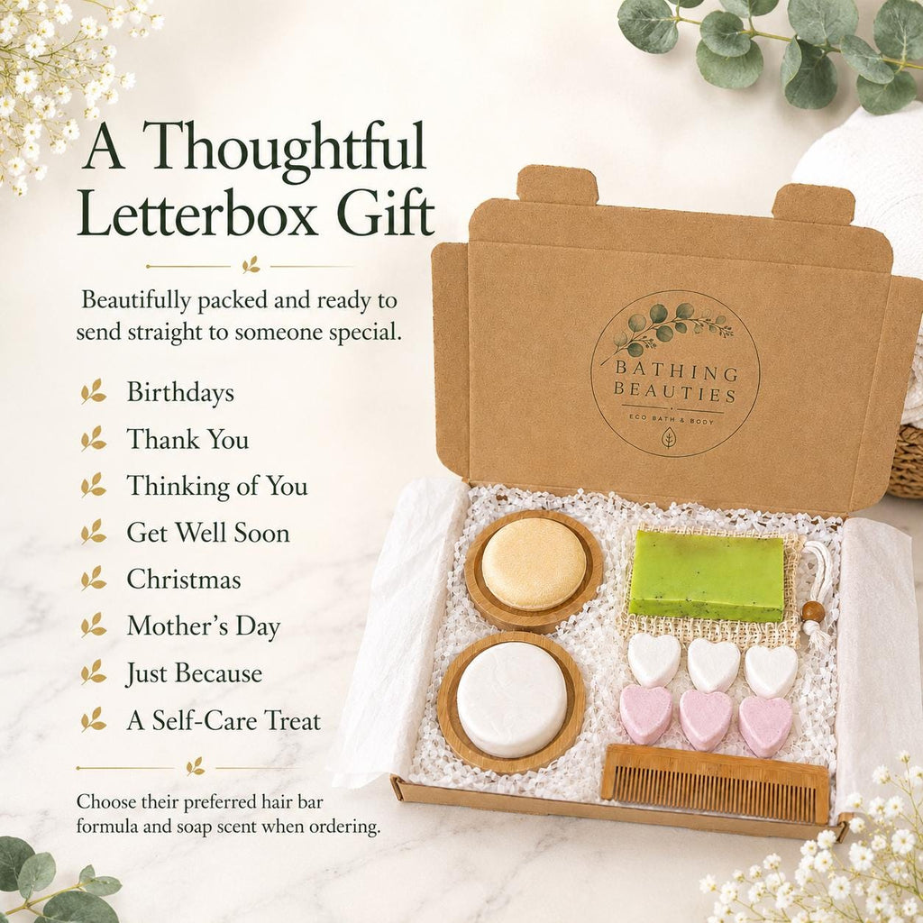 Letterbox Eco Pamper Gift Set | Shampoo, Conditioner Bars, Handmade Soap, Bamboo Accessories