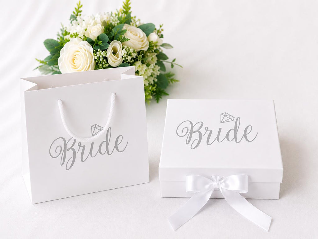 Small Bride Gift Box | Luxury White Keepsake Memory Box | Silver/Gold Lettering