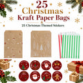 Christmas Treat Bags with Stickers | Kraft Paper Party Favors (Set of 25)