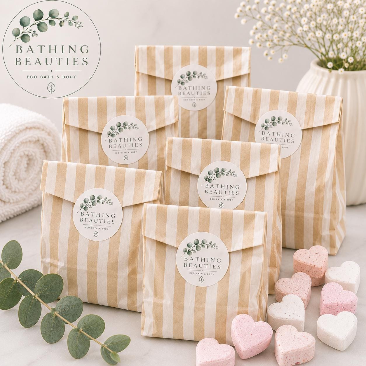 Mini Bath Bombs Hearts Gift Bags | Handmade Vegan Bath Fizzers, Party Favours (UK Made)