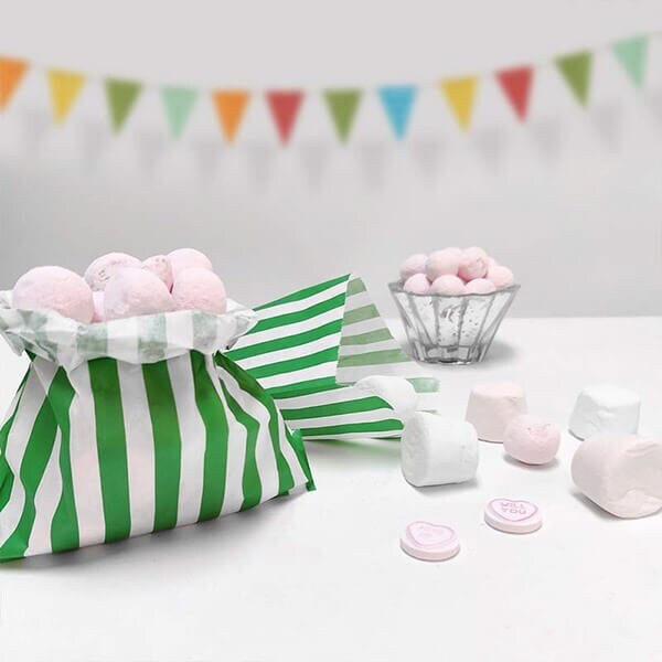Green White Candy Stripe Paper Bags | Party Favors, Sweets, Gifts (Sample to 300 Pack)