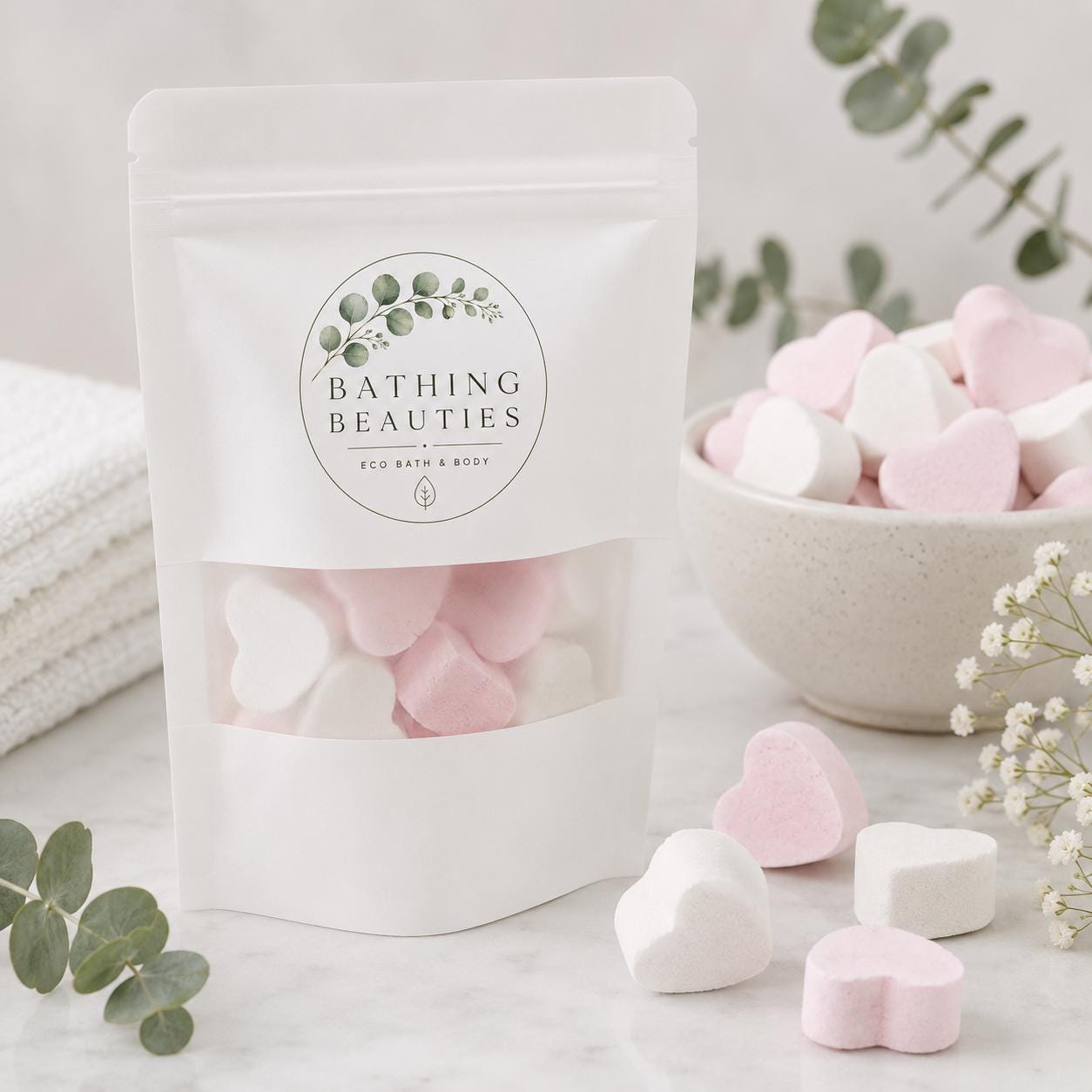 Mini Bath Hearts | Rose & Snow Musk, Vegan, Wedding Favours, Bridal Shower