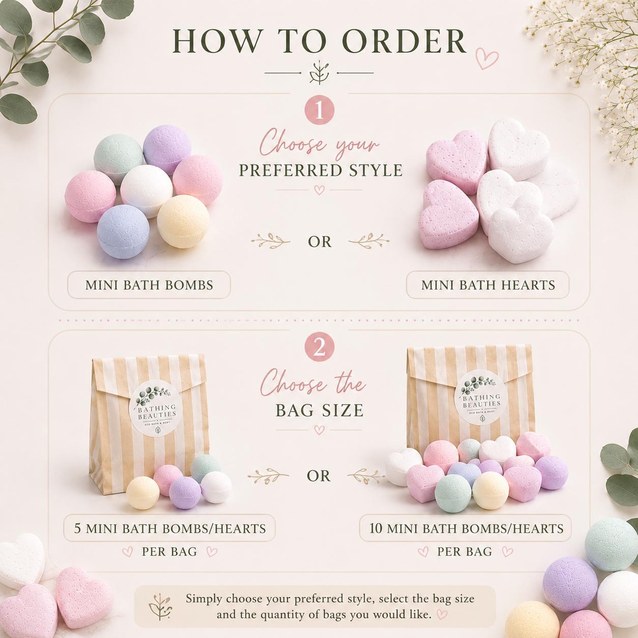 Mini Bath Bombs Hearts Gift Bags | Handmade Vegan Bath Fizzers, Party Favours (UK Made)