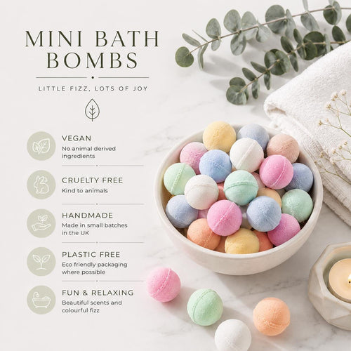 50 Mini Bath Bombs | Fruity Vegan Fizzers in Reusable Glass Jar