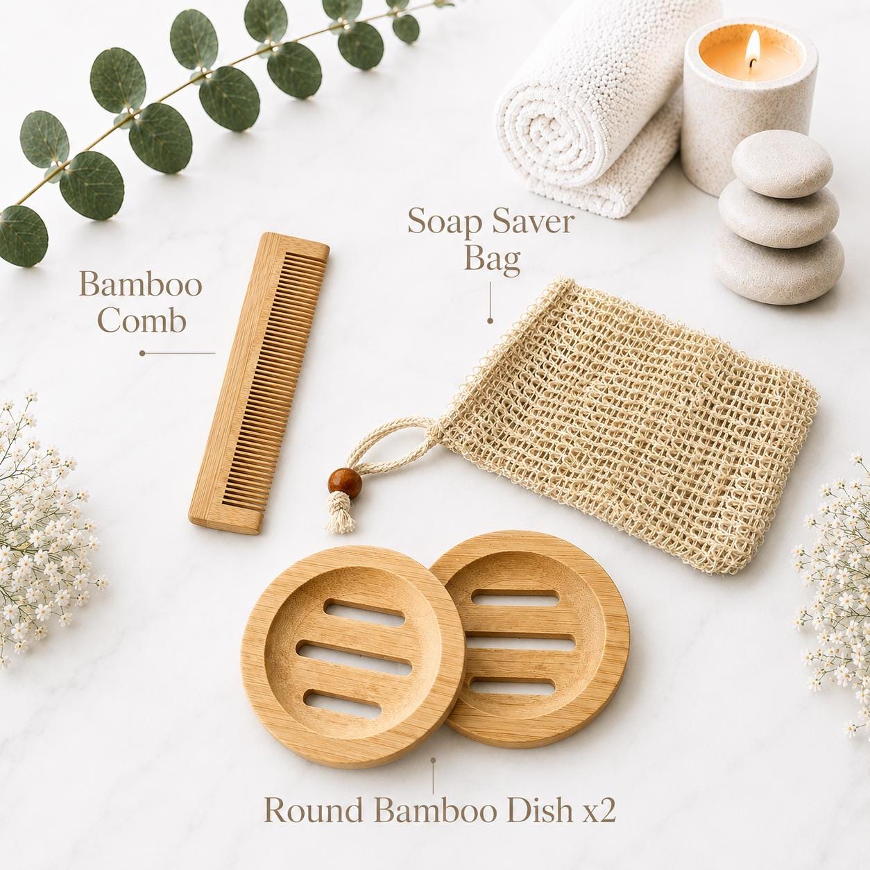 Letterbox Eco Pamper Gift Set | Shampoo, Conditioner Bars, Handmade Soap, Bamboo Accessories