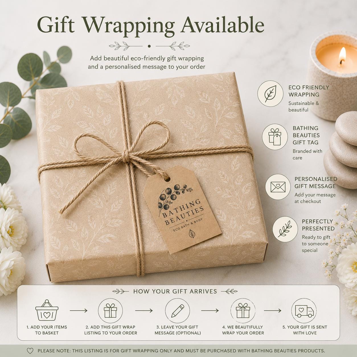 Eco-Friendly Gift Wrapping Service | Botanical Paper, Jute Twine, Message (Gift Add-on)