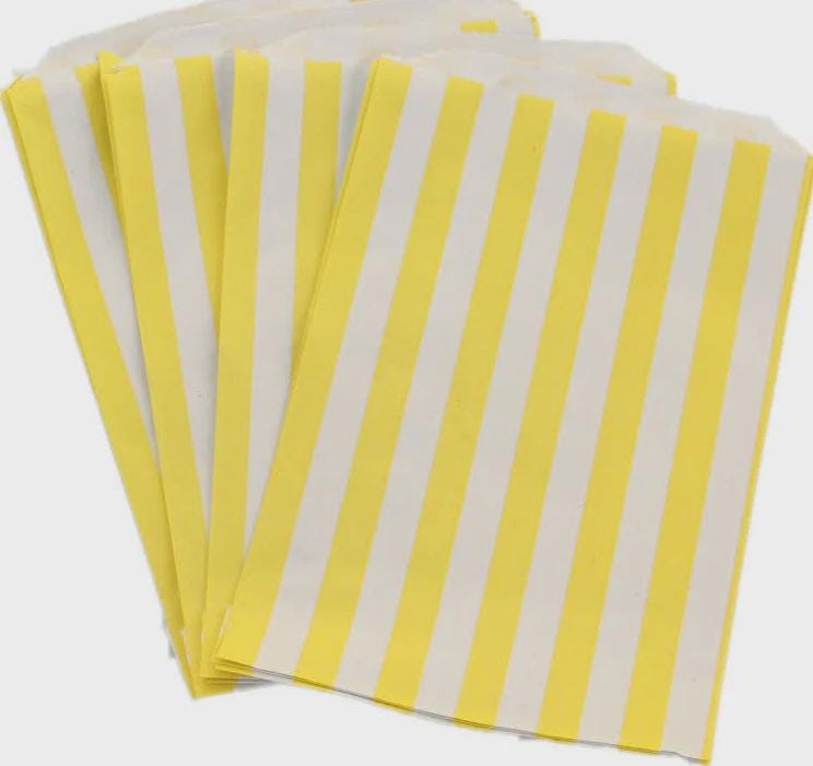 Yellow White Candy Stripe Paper Bags | Party Favors, Sweets, Gifts (Sample to 300 Pack)