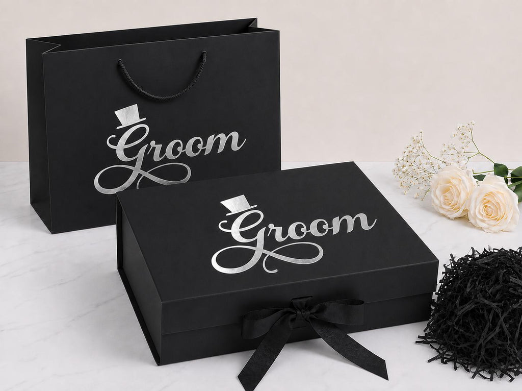 Groom Keepsake Box: Black Luxury Gift, Wedding Memory Box, Silver/Gold Lettering