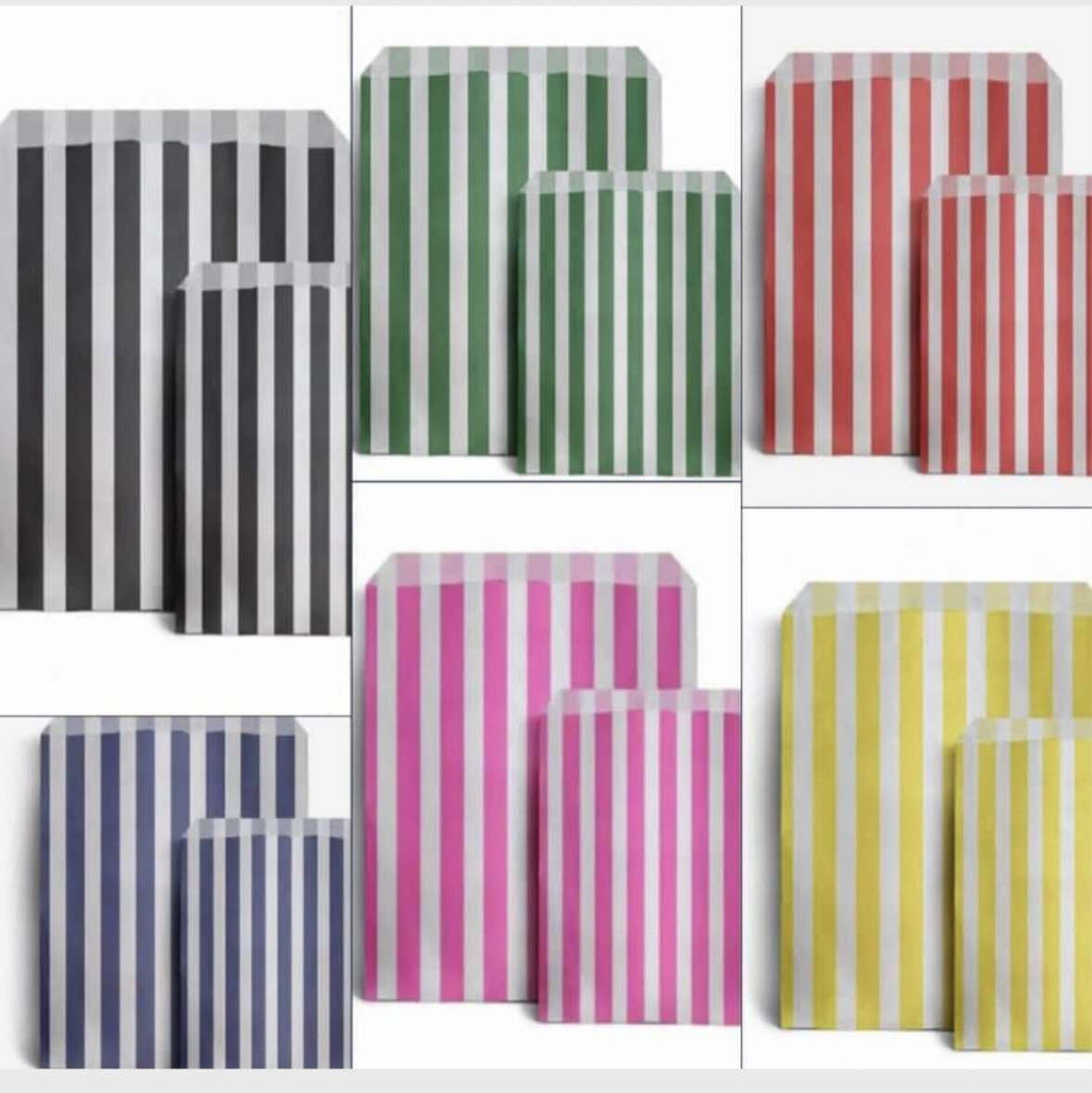 Candy Stripe Paper Bags & Birthday Stickers Set | Party Favors, Sweets, Goodie Bags