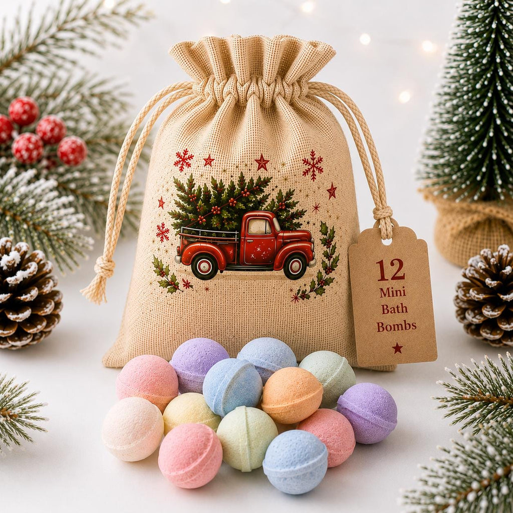 12 Mini Christmas Bath Bombs | Vegan Bath Fizzers | Christmas Gift Bag | Stocking Filler