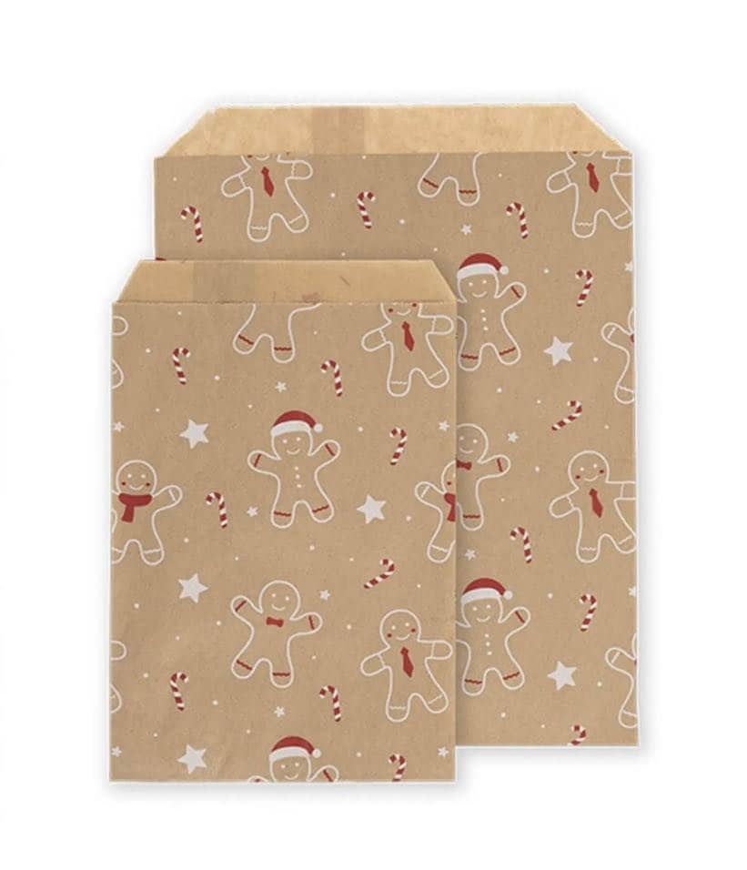 Gingerbread Christmas Kraft Paper Bags | Eco Friendly Gifting | Treat Bags | 5x7 & 7x9