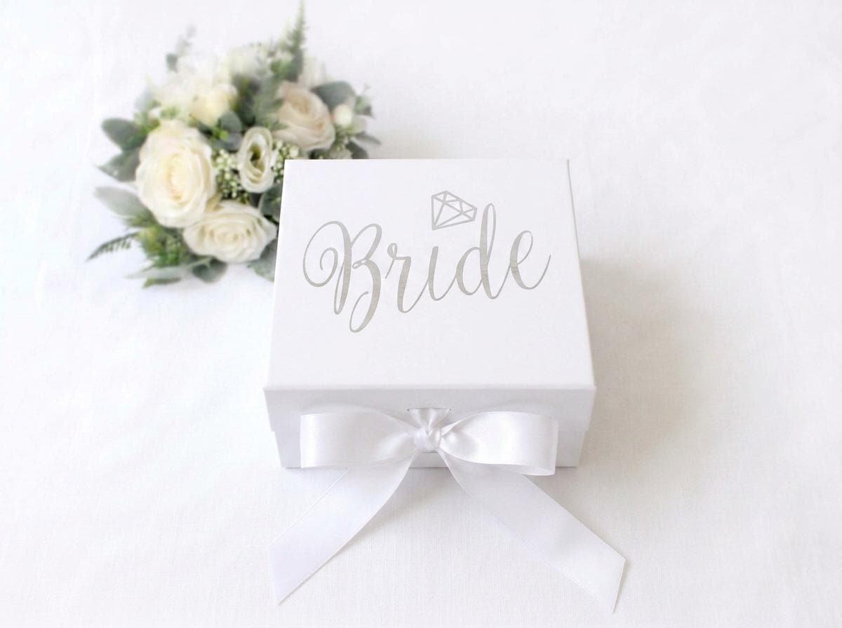Small Bride Gift Box | Luxury White Keepsake Memory Box | Silver/Gold Lettering