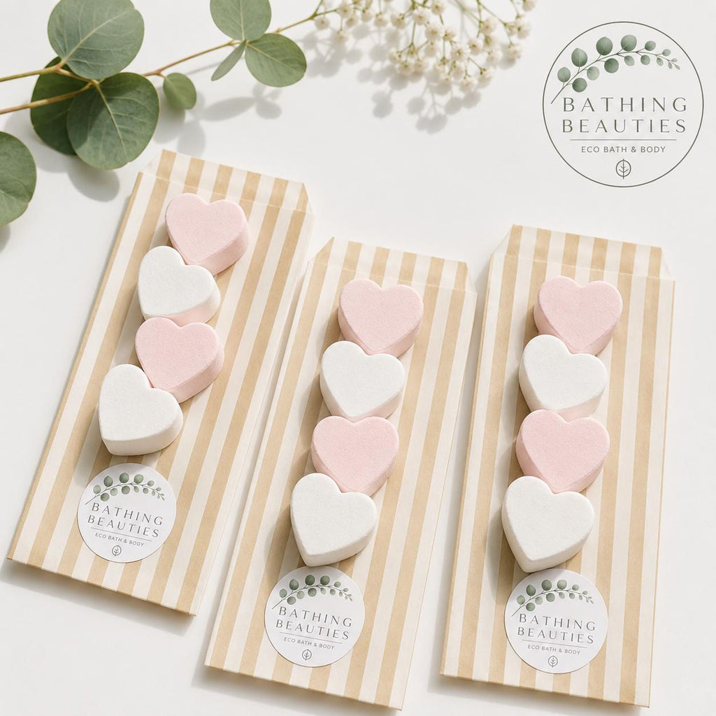 Mini Heart Bath Fizzers | Rose, Snow Musk, Vegan Bath Bombs, Wedding Favours