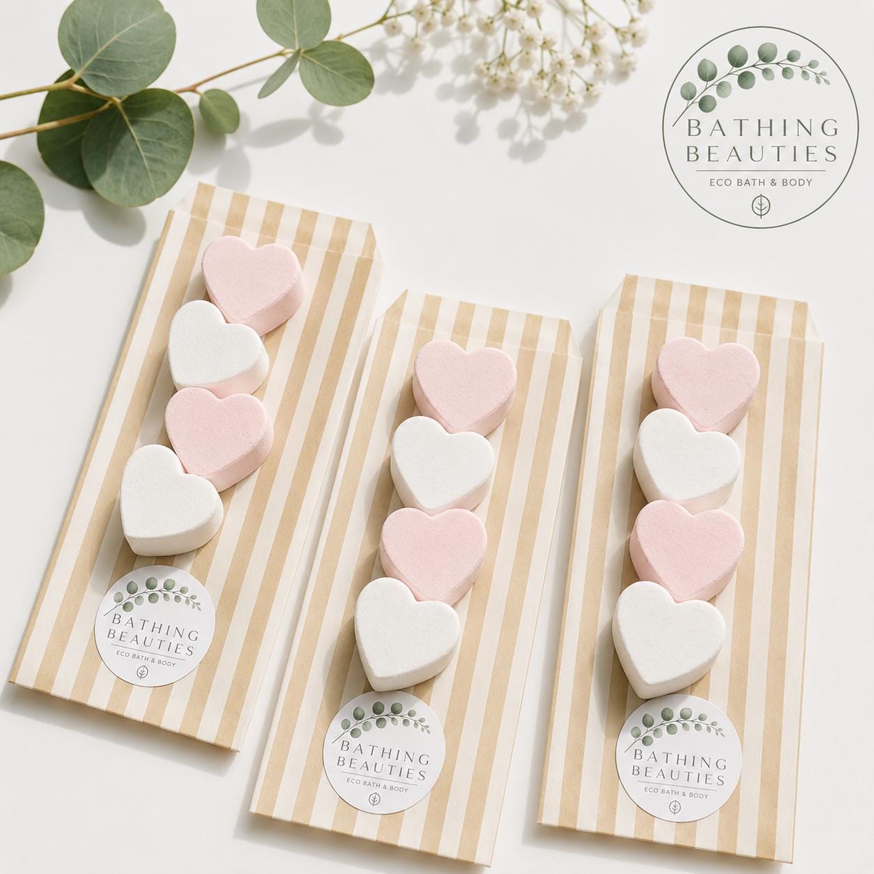 Mini Heart Bath Fizzers | Rose, Snow Musk, Vegan Bath Bombs, Wedding Favours