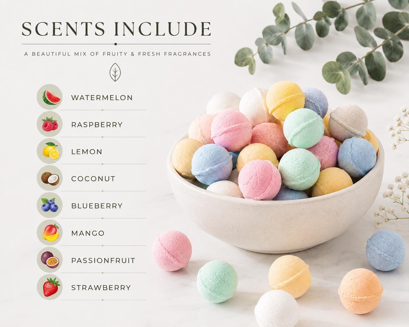 50 Mini Bath Bombs | Fruity Vegan Fizzers in Reusable Glass Jar