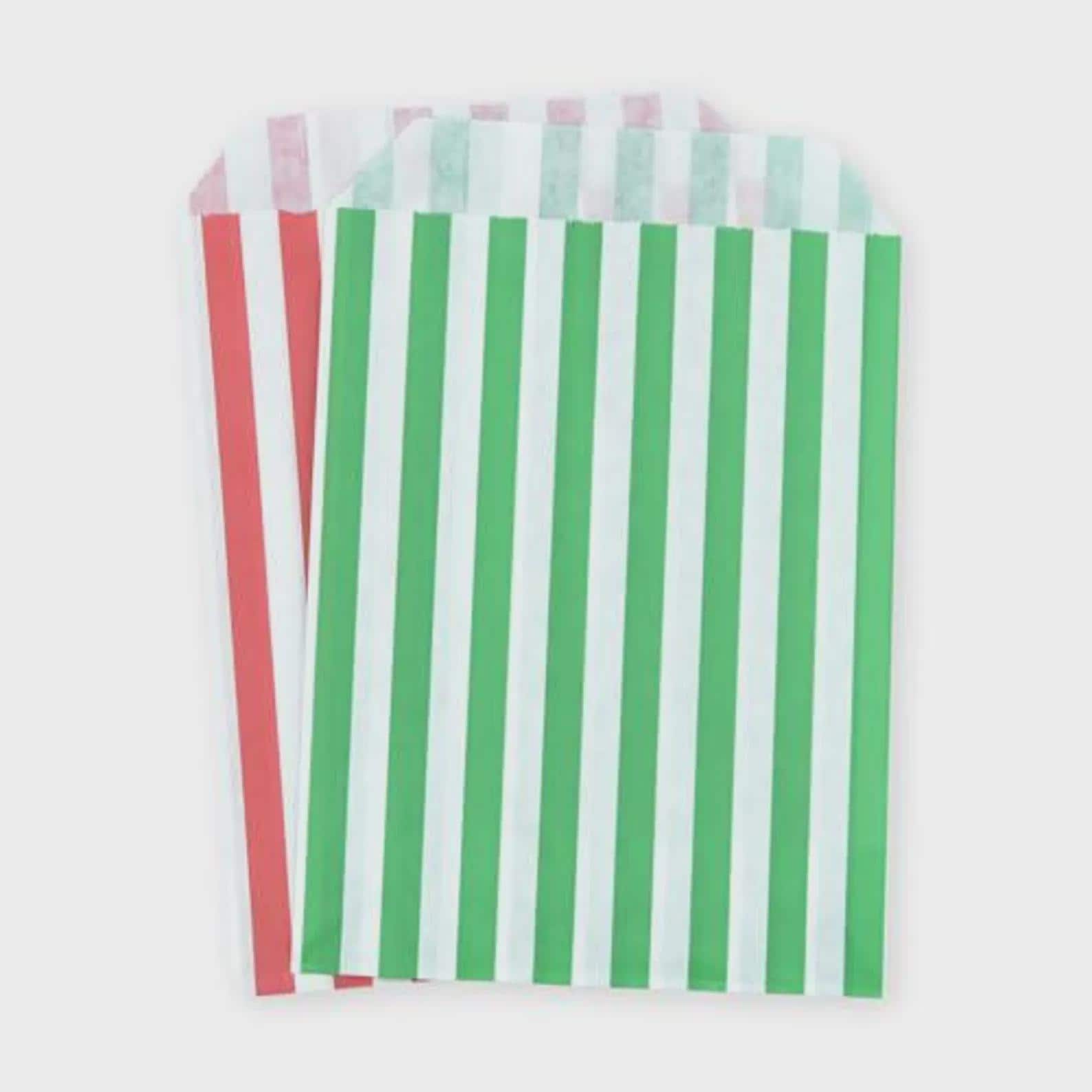 Red Green Candy Stripe Christmas Paper Bags | Festive Treat Party Favors