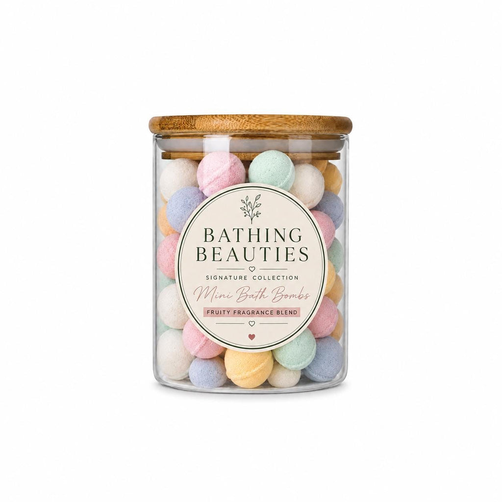 50 Mini Bath Bombs | Fruity Vegan Fizzers in Reusable Glass Jar