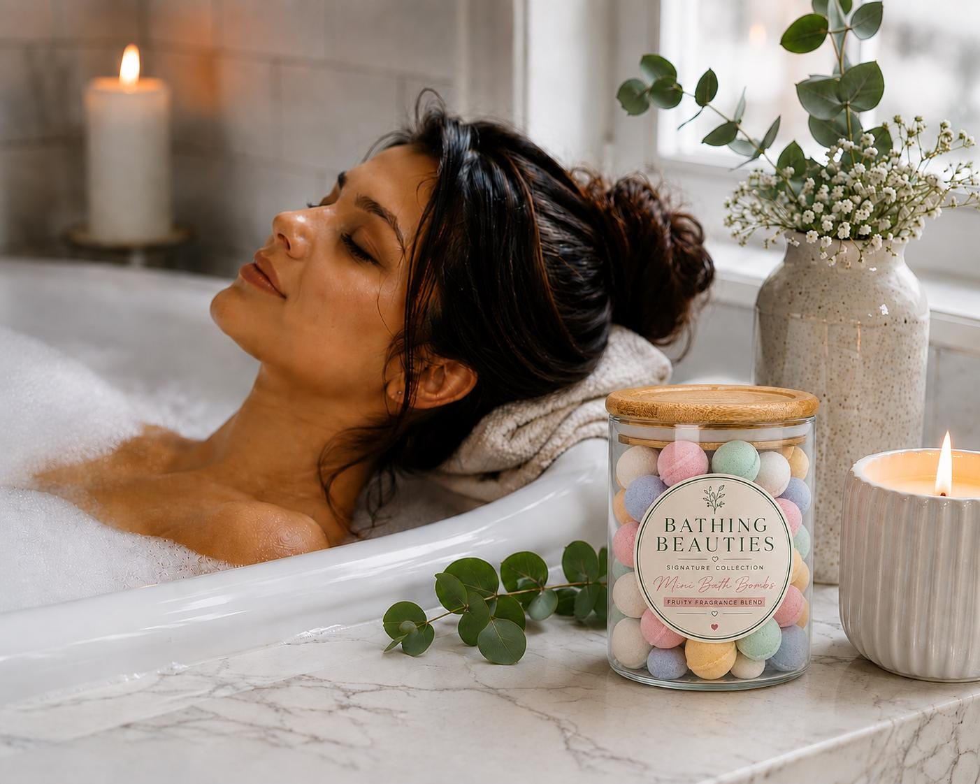 50 Mini Bath Bombs | Fruity Vegan Fizzers in Reusable Glass Jar