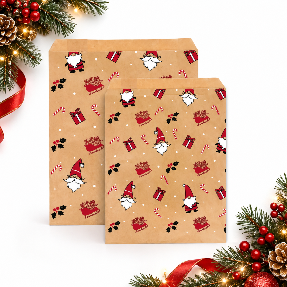 Santa's Sleigh Christmas Kraft Paper Bags
