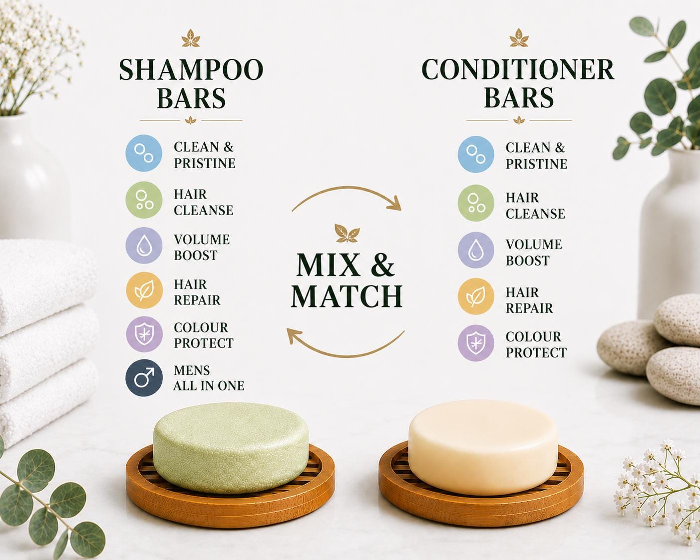 Eco Shampoo & Conditioner Gift Set | Choose Your Hair Type | Bamboo Soap Dishes | Plastic Free