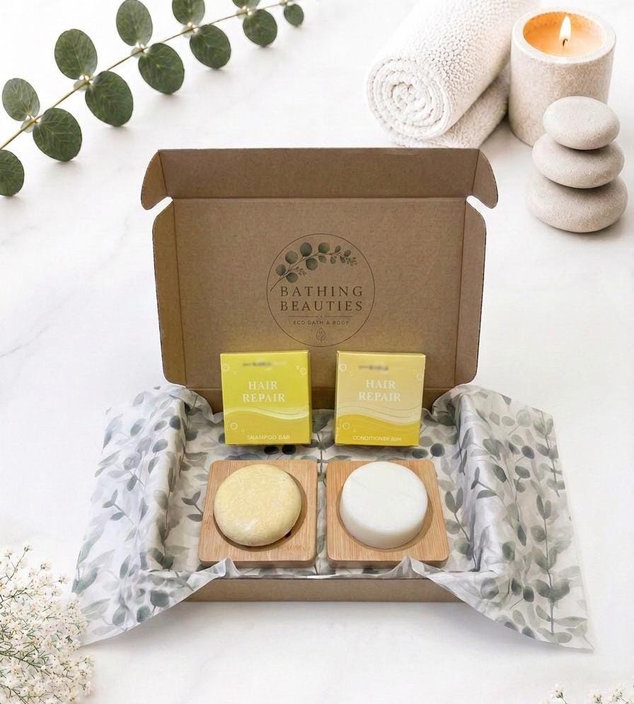 Eco Shampoo & Conditioner Gift Set | Choose Your Hair Type | Bamboo Soap Dishes | Plastic Free