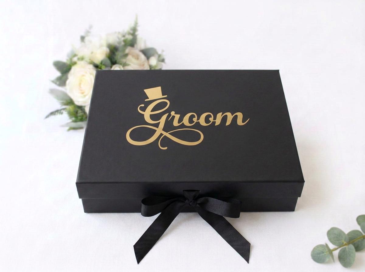 Groom Keepsake Box: Black Luxury Gift, Wedding Memory Box, Silver/Gold Lettering