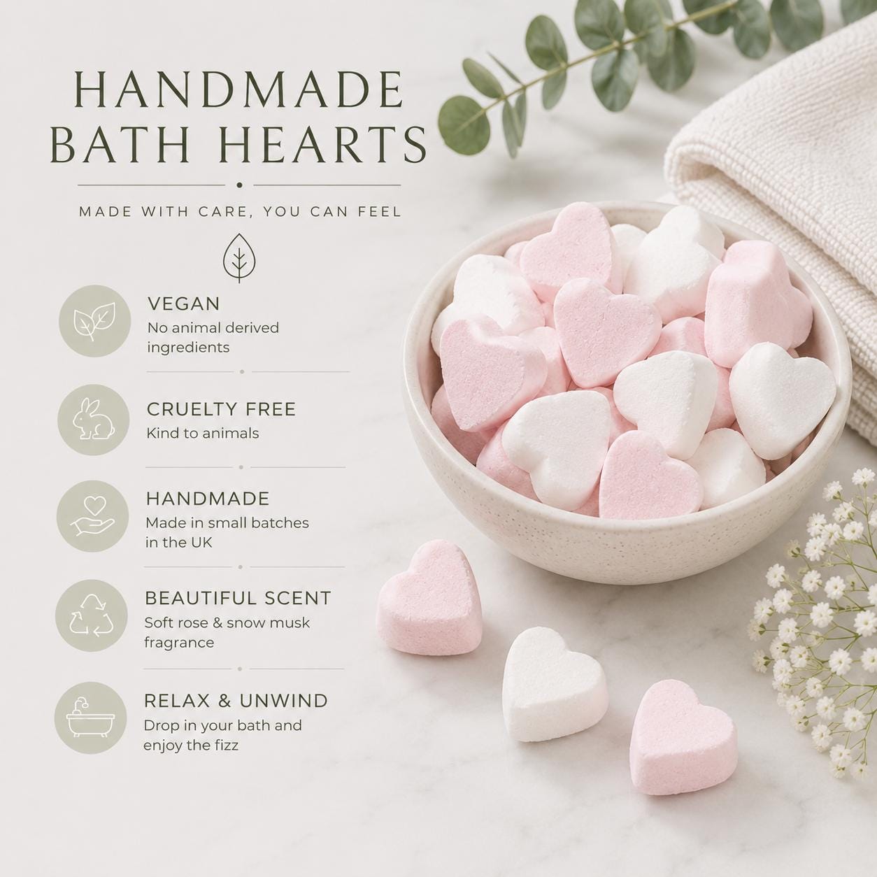 Mini Bath Bombs Hearts Gift Bags | Handmade Vegan Bath Fizzers, Party Favours (UK Made)
