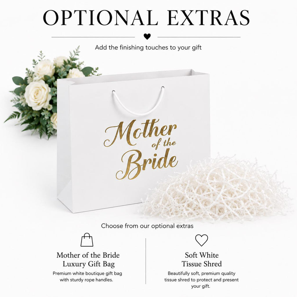 Mother of the Bride Keepsake Gift Box | White Magnetic Closure, Silver/Gold Lettering