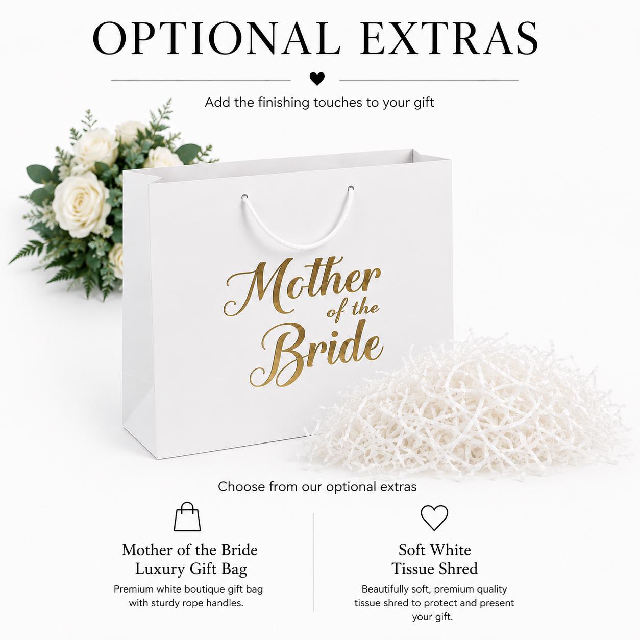 Mother of the Bride Keepsake Gift Box | White Magnetic Closure, Silver/Gold Lettering