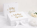 Mother of The Groom Gift Box: White Keepsake, Silver/Gold Lettering